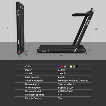 GYMAX Walking Pad, 2.25HP Foldable Treadmill with Smart App & Remote Control, Bluetooth LED Monitor, Small Spaces Compact Running Machine, Folding Portable Under Desk Treadmill for Home Office
