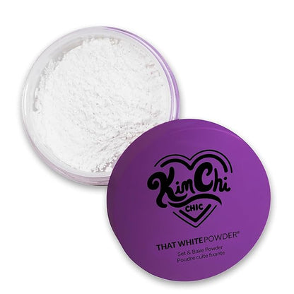 Kimchi Chic Beauty That WhitePowder Set and Bake Mattifying Setting Powder for Makeup, Extra Fluffy Loose Face Powder Poof, Soft Natural Face Makeup Helps Minimize the Appearance of Fine Lines, White
