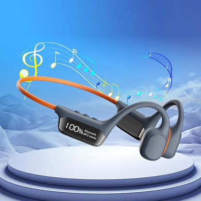 IHAO Swimming Headphones True Bone Conduction Open Ear Headset MP3 Player Built-in 32G Memory IP68 Underwater Waterproof Stereo Bluetooth Earphone for Driving Bicycling Running Skiing-Grey