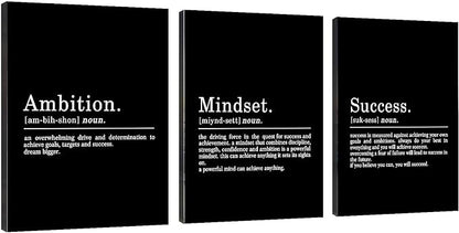 Inspirational Canvas Painting Wall Art -EPHANY ART - Mindset Quotes Prints, Motivational Wall Art Success Framed Entrepreneur Poster Positive Quotes Wall Poster for Home Office Workplace (M-3pcs,24x36inchx3pcs)