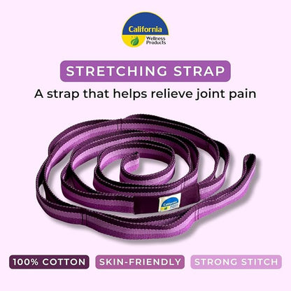 California Yoga Strap | Yoga Belt with Loops | 12 Multi Loop & Non-Elastic | Stretching Strap | Gym Workout & Exercise Bands | Physical Therapy | Improves Sitting Posture for Women & Men