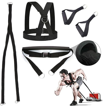 Exercise Resistance Fitness Bands Set Workout Equipment Double Endurance Weight Sled Harness Kits Sled Pulling Strap for Running Sprinting Resistance Speed Agility Training, Black
