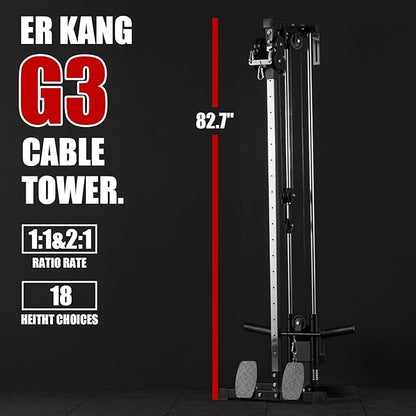 ER KANG Wall Mount Cable Station, Cable Crossover Machine with 18 Positions Dual Pulley System for Home Gym Fitness Equipment