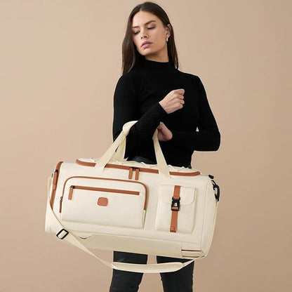 Gym Bag for Men and Women with Shoe & Laptop Compartment, 3-in-1 Sports Travel Duffel Bag Anti-Theft Weekender Carry-On Backpack for Airplane & Workout, Overnight Travel Bag,35L (Beige, Medium)