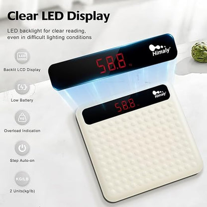 himaly Digital Body Weight Scale Bathroom Scale, Step-On Technology High Precision Measurements Scales with Large Non Slip Silicone Platform and LCD Digital Display, 400lbs/180kg Capacity, White