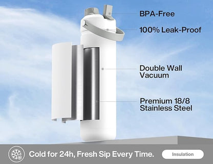 26 oz Insulated Water Bottle with 2-in-1 Straw and Spout Lid, Keep Cold 24H, Leak-Proof, Fits in Car Cup Holder, Stainless Steel Water Bottle for Sports, Travel, Gym, and School (Swamp Doodle)