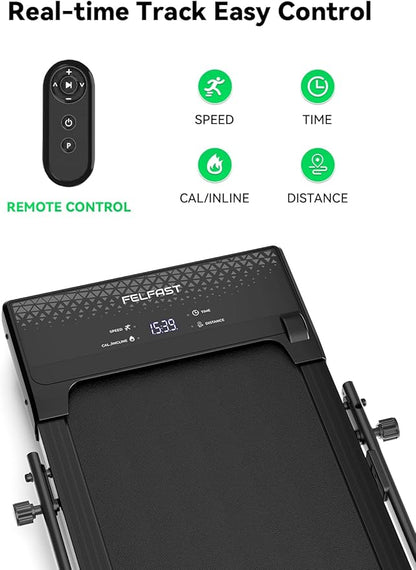 Walking Pad Treadmill, 12% 5-Level Auto Incline, 2-in-1 Under Desk Foldable w/Remote Control, 12 HIIT Mode, 265 Lbs, 7.6 MPH Max, Portable Treadmill for Office Home, No Tablet Stand