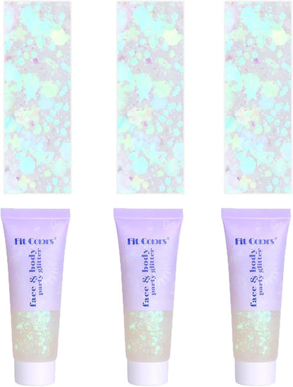 Face Body Glitter, Hair Glitter Sparkles Chunky Face Glitter Gel for Girls Makeup Singer Concerts Mermaid Festival Sequins Face Paint (3pc White)
