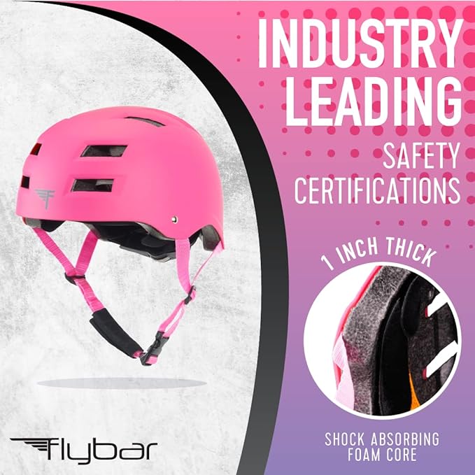 Flybar Bike Helmet- Multi Sport Dual Certified Adjustable Dial, Lightweight Skateboard Helmet, Roller Skating, Pogo, Electric Scooter, Snowboard, Boys and Girls Kids- Adults Helmets