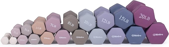 Dumbbell Set with Rack - Neoprene Coated Weights with Stand - Hex Color Coded Dumbell Pairs 1-20 LBs