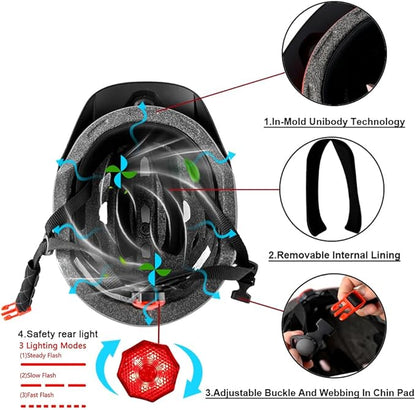 Kids Bike Helmet,Bavilk Kids Boys Girls Bike Helmets with LED Light Detachable Visor Children Youth Teen Multi-Sport for Skating Cycling Scooter Skateboard Adjustable & Lightweight 19.7"-22.4"