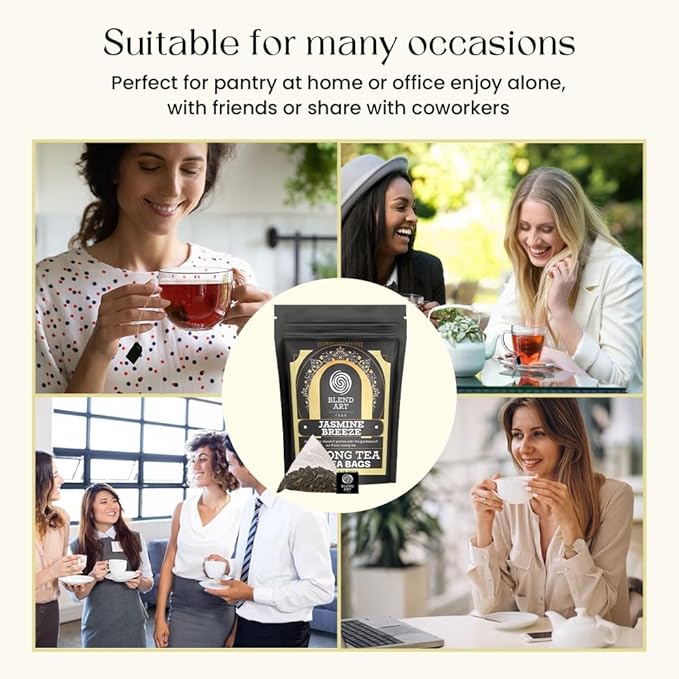 Blendart Jasmine Oolong Tea bags 50 Count | Oolong tea bags for weight loss | Premium High Mountain Oolong Tea leaves | Naturally Caffeinated Tea | Flower Scented Tea | Pyramid Tea bags