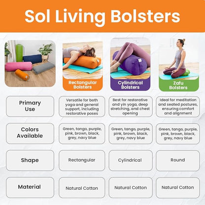Sol Living Yoga Bolster Pillow Rectangular Meditation Cushion Cotton Meditation Accessories for Restorative Yoga Meditation Pillow Yoga Pillow Firm Body Pillow Bolster Pillow for Legs Removable Cover