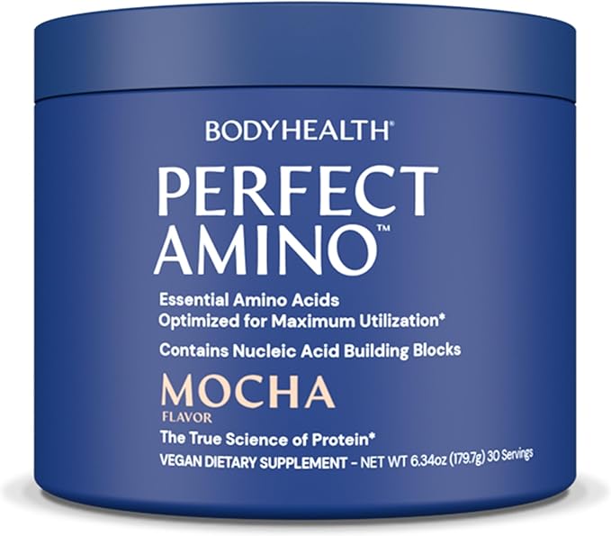 BodyHealth PerfectAmino Powder - BCAA and EAA Powder for Pre and Post Workout - Amino Acid Energy Drink for Men and Women to Support Lean Muscle and Recovery - Mocha - 30 Servings