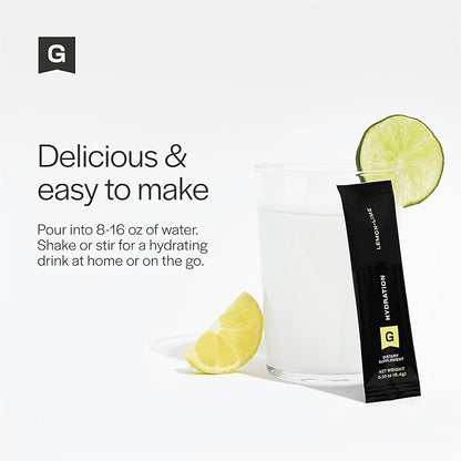 Gainful Hydration + Caffeine Packets with Key Electrolytes Magnesium & Sodium + L Theanine, Low Sugar Drink Mix, Lemon Lime, 21 Sticks