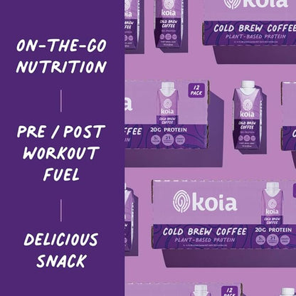 Koia Plant Based Protein Shake, Cold Brew Coffee, 20g Protein, 3g Sugar, 6g Prebiotic Fiber, 21 Vitamins & Minerals, Meal Replacement Drinks, Dairy-Free, Gluten-Free, Non-GMO, 11 Fl Oz (Pack of 12)