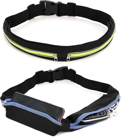 2 Pcs Running Belt for Men and Women, Slim Running Belt, Reflective Waterproof Double Pocket Design, Suitable for Running, Cycling, Mountaineering and Other Sports (Blue, Green)