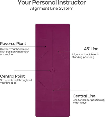 Heathyoga Eco Friendly Non Slip Yoga Mat, Body Alignment System, SGS Certified TPE Material - Textured Non Slip Surface and Optimal Cushioning,72"x 26" Thickness 1/4"