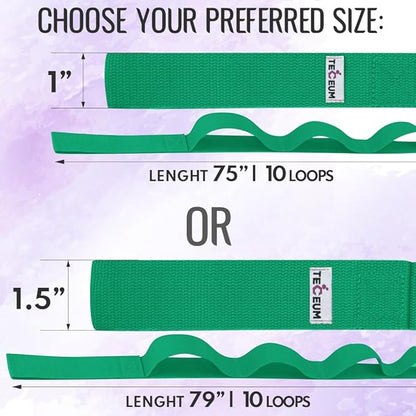 TECEUM Stretching Strap for Yoga & Physical Therapy – 10 Loops – Non-Elastic Leg Stretch Straps for Stretching, Exercising, Pilates, Post-Injury Rehabilitation for All Levels – Men & Women