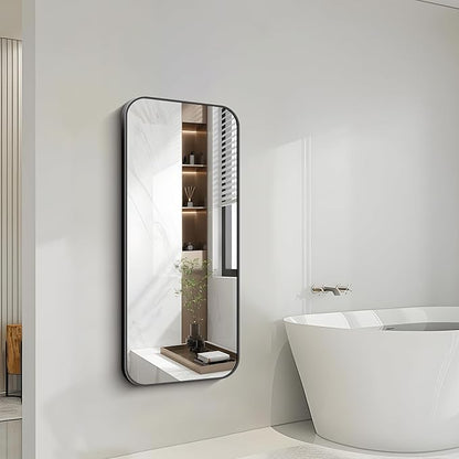 FORBATH Bathroom Mirror 20" x 48", Rectangle Black Bathroom Mirror with Black Aluminum Frame Rounded Corner, Wall Mounted Mirror for Bedroom Entryway Living Room