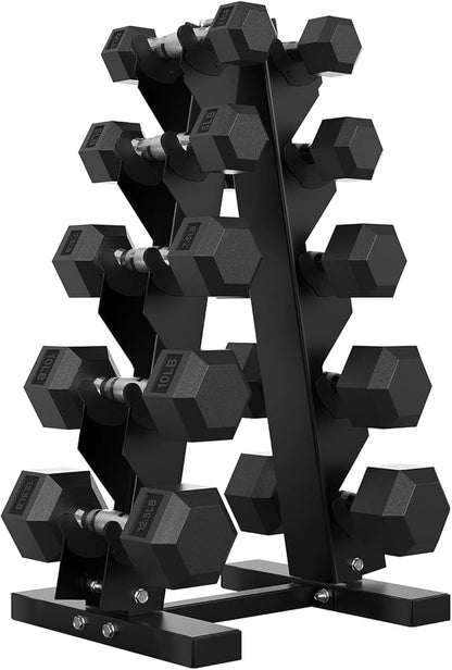 Hex Dumbbell Sets with Rack, 60-550 lb Rubber Encased Exercise & Fitness Dumbbells Set with Rack Option, Hand Weight for Strength Training, Weight Dumbbells