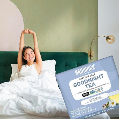 HANDPICK, Good Night Tea Bags (100 Count) Night Time Herbal Tea | Caffeine Free | Floral Blend - Lavender, Chamomile, Peppermint | Natural Tea, Perfect for Bedtime