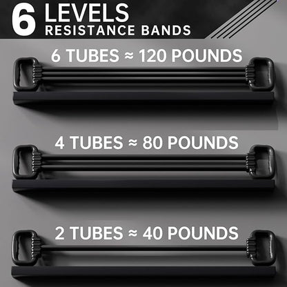 6-Pipe Chest Expander & Shoulder Stretcher - Adjustable Detachable Resistance Tubes for Home Gym, Rehab, Strength Training + Easy Workout Guide (Men/Women)