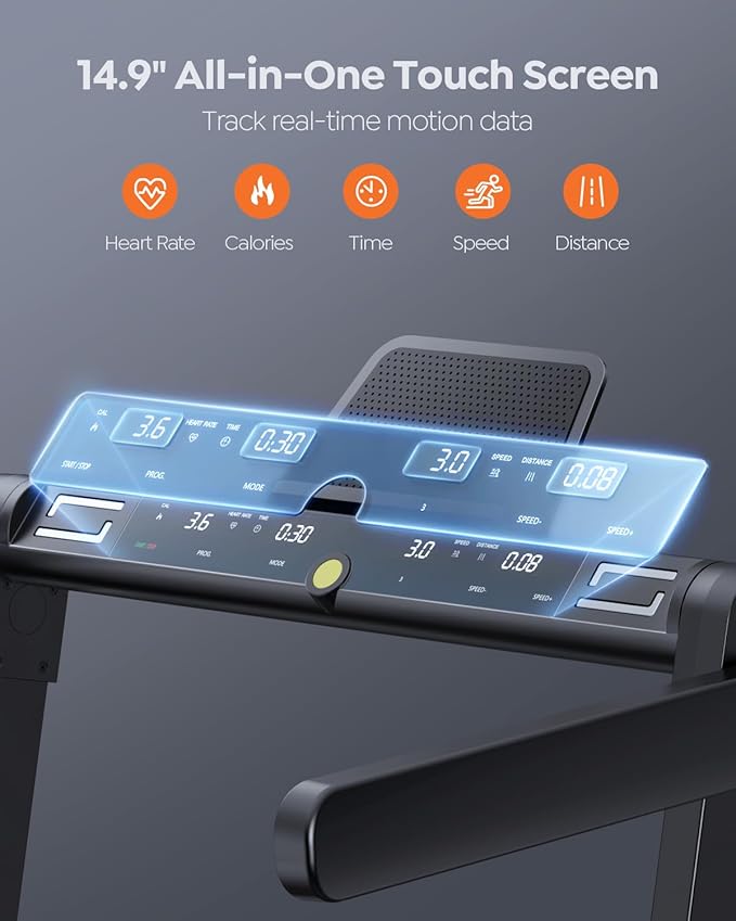 2 in 1 Folding Treadmills for Home Small Office, 2.5HP Walking Pad Treadmill with Handle Bar, 300lbs Capacity, Copmact Protable Treadmill with Smart APPs, 12 HIIT Modes and Touch Screen