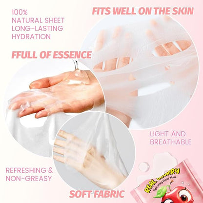 12 Pack Fruit Face Masks for Kids,Hydrating Face Mask For Sensitive Skin,Moisturize,Soothing,Nourish for All Skin Types,Natural Spa Party Facial Mask Skincare Set for Women Men Girls