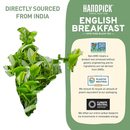 HANDPICK, English Breakfast Tea Loose Leaf (340g/12oz) Strong, Robust, High Caffeine Black Tea Loose Leaf | Non-GMO | Resealable, Ziplock Pouch | Brew Hot, Iced or Kombucha tea | Assam Black Tea