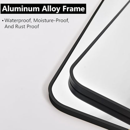 FORBATH Black Bathroom Mirror, Rectangular Vanity Mirror 26" X 38" Wall Mounted Rounded Corner Farmhouse Metal Framed Bath Mirror for Living Room Bedroom Entryway Decor, Hangs Horizontal or Vertical