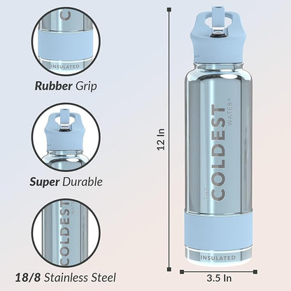 Coldest Insulated Water Bottle with Straw Lid - Stainless Steel Metal Insulated Bottle for Men & Women (Blue Reflections, 40 oz)