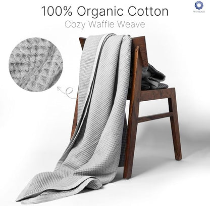 GOTS Certified Organic Cotton Waffle Weave Blanket, Twin Bed Size, 66"X90"Cozy Throw Blanket for Couch, Modern Home Decor, Throw Blankets,Waffle Blanket & Soft Bed Blankets -Scottish Grey