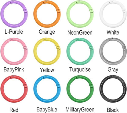 12 Pack 1 Inch Metal Round Carabiner Keyring, Trigger Spring O Rings for Keychain, Purse Chain Clips, Paracord Lanyard, Key Rings DIY Accessories (Assorted)