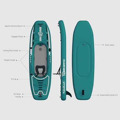 10.2'x35''x8'' Inflatable Kayak with Detachable Seat, SUP-Kayak Set Includes Hand Pump/Aluminum Oar/Backpack, Inflatable Boat for Adults/Kids | for Fishing, Touring-Green