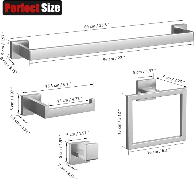 10-Pieces Brushed Nickel Bathroom Accessories Set 23.6 Inch