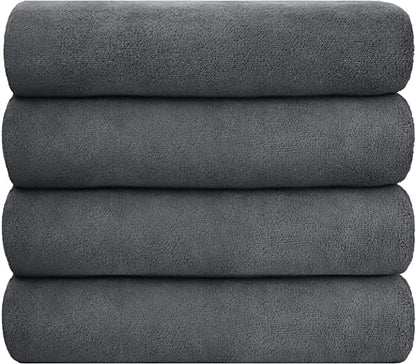JML Microfiber Towels, Bath Towel Set 4 Pack, 27" x 55" - Super Absorbent, Fast Drying Bathroom Towel for Hair, Swimming, Fitness, Sport, Yoga -Grey
