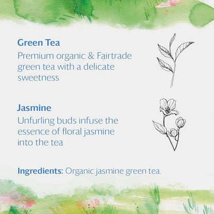Grace Farms Organic JASMINE Green Tea (16 Pyramid Sachets) | Fragrant and Sweet | Fairtrade and Kosher Certified | Best Green Tea | Gives Back 100% of Profits