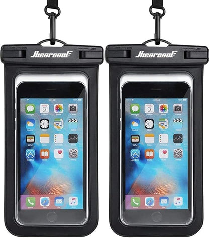Hiearcool Waterproof Phone Pouch, Universal Case Compatible for iPhone 17 16 15 14 13 Pro Max Plus Up to 8.3", IPX8 Beach Travel Essentials-Black-2 Pack