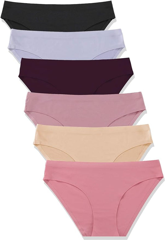 FINETOO 6 Pack Women’s Seamless Hipster Underwear No Show Panties Invisibles Briefs Soft Stretch Bikini Underwears XS-XL