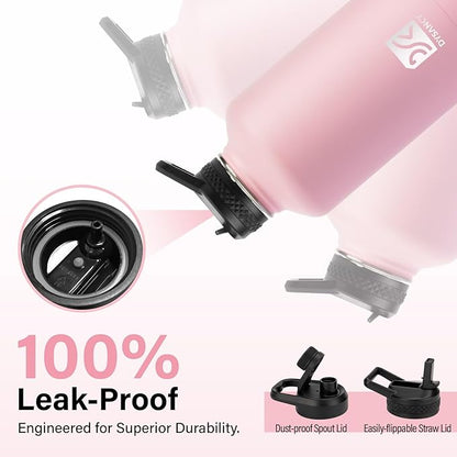 Insulated Water Bottle | Thickened Stainless Steel Vacuum Metal | Portable Sports Half Gallon Large Water Jug for Gym and Hiking with Straw, Carrier Bag, Handle Strap | BPA-Free 64 oz