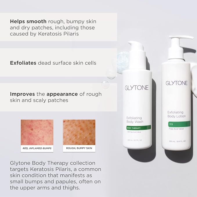 Glytone Exfoliating Body Lotion for Dry Skin, 17.5% PFAV Glycolic Acid Moisturizing Lotion, Reduce Keratosis Pilaris Bump, Fragrance Free Body Exfoliant, Revitalizing skin moisturizer, 8.4 Fl.Oz