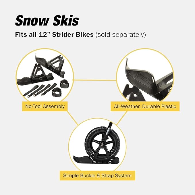 Strider 12??Snow Skis Set - Transform Balance Bike into Sled - Fits All Our 12??Balance Bikes - For Kids 1 to 4 Years - Tool-Free Assembly