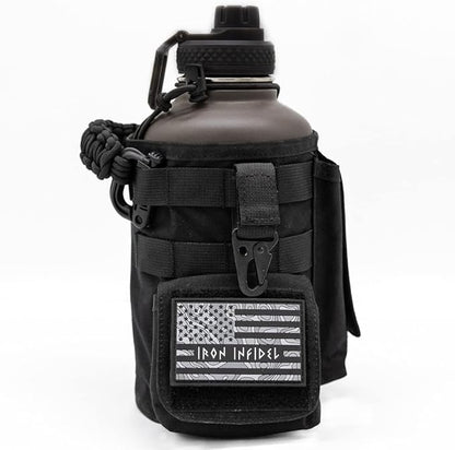 Iron Infidel Battle Bottle - Half Gallon Insulated Water Bottle with Paracord Handle, Large 64 oz Stainless Steel Water Jug with Rugged, Removable Sleeve for Keys, Wallet & Phone (Join or Die 2 Liter)