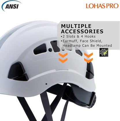 Hard Hats Construction Safety Helmet ANSI Z89.1 Approved OSHA Hardhat, LOHASPRO Vented Men Worker White Hard Hat with Chin Strap Tree Climbing Rescue Arborist Helmet (P1 White)