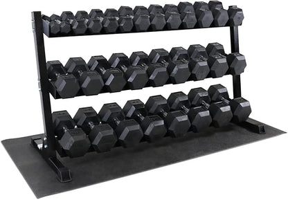 WF Athletic Supply Rubber Coated Hex Dumbbell Set, Multiple Choices Available - Dumbbells with Rack Stand and Mat, or Dumbbells Only (200/550/1200/2100/3000 LB)