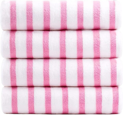JML Microfiber Beach Towels, Bath Towel Set (4 Pack, 27" x 55") - Extra Large, Soft, Absorbent, Fast Drying, Multipurpose for Hair, Bathroom, Swimming, Fitness, Sport, Yoga -Stripe Pink
