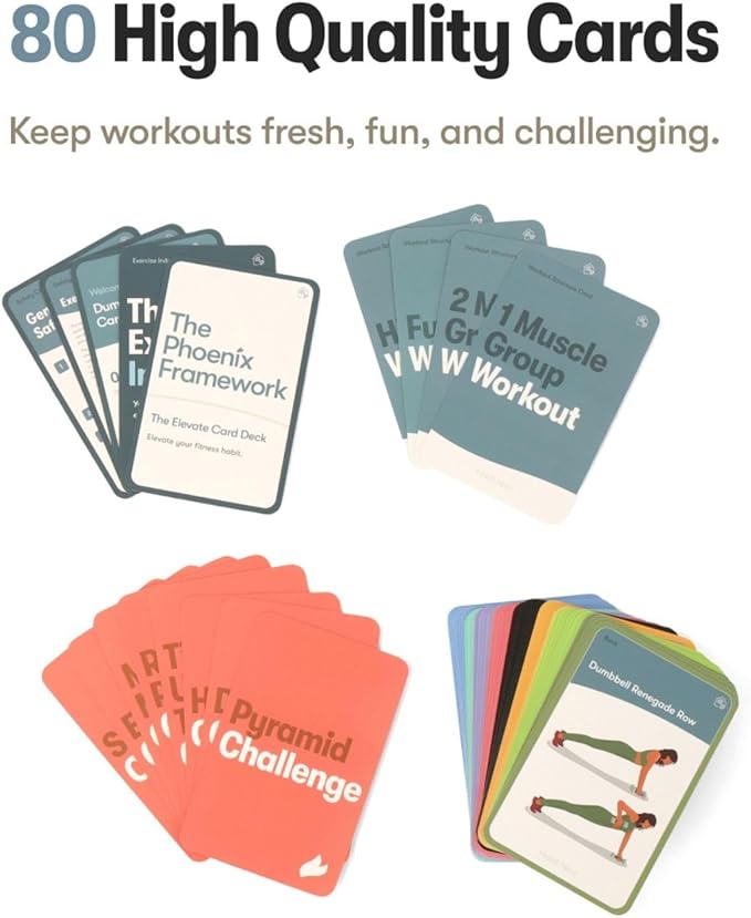 Dumbbell Transformation Journal and Elevate Exercise Cards: Home Workout Series Card Deck - Comprehensive Fitness System With Effective Dumbbell Workouts. #1 Workout Journal/Workout Planner for Women & Men.