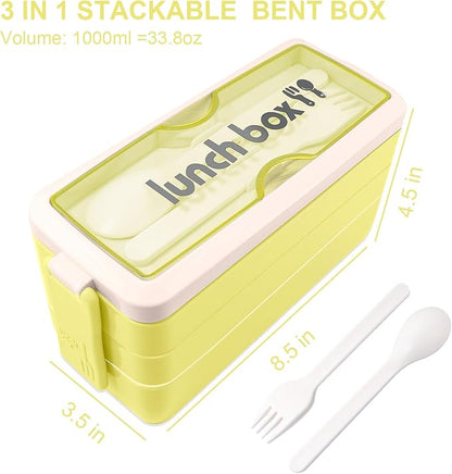 Iteryn Bento Box Lunch Box, 3 Layers Stackable Lunch Containers with Compartments-Leakproof Eco-Friendly Meal Prep Containers