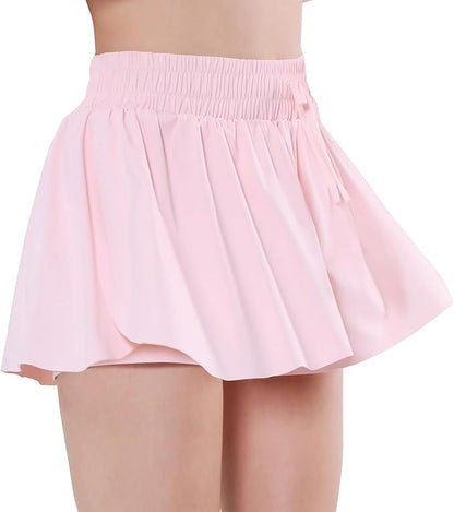 EXARUS Girls Butterfly Shorts Flowy Dance Skirt Cheer Skorts Athletic Tween Clothes Teen Preppy Outfits Flutter Kids